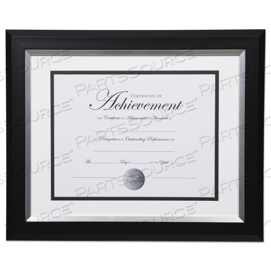 2-TONE 11 X 14 DOCUMENT FRAME, 8.5 X 11 INSERT, BLACK/SILVER FRAME, WHITE MAT 