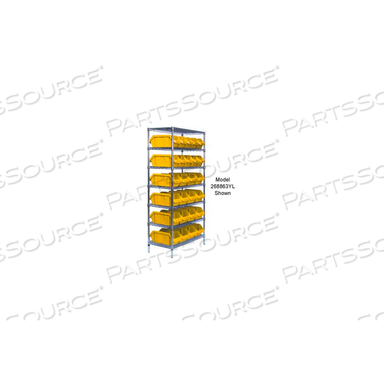 W7-12-30 CHROME WIRE SHELVING WITH 30 QUICKPICK DOUBLE OPEN BINS YELLOW, 18X36X74 by Quantum Storage Systems