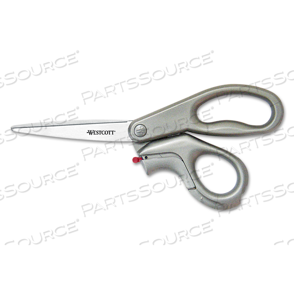 E-Z OPEN BOX OPENER STAINLESS STEEL SHEARS, 8" LONG, 3.25" CUT LENGTH, GRAY OFFSET HANDLE by Westcott