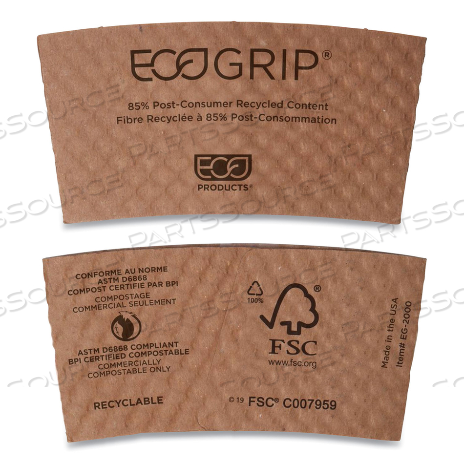 ECOGRIP HOT CUP SLEEVES - RENEWABLE AND COMPOSTABLE, FITS 12, 16, 20, 24 OZ CUPS, KRAFT by Eco-Products