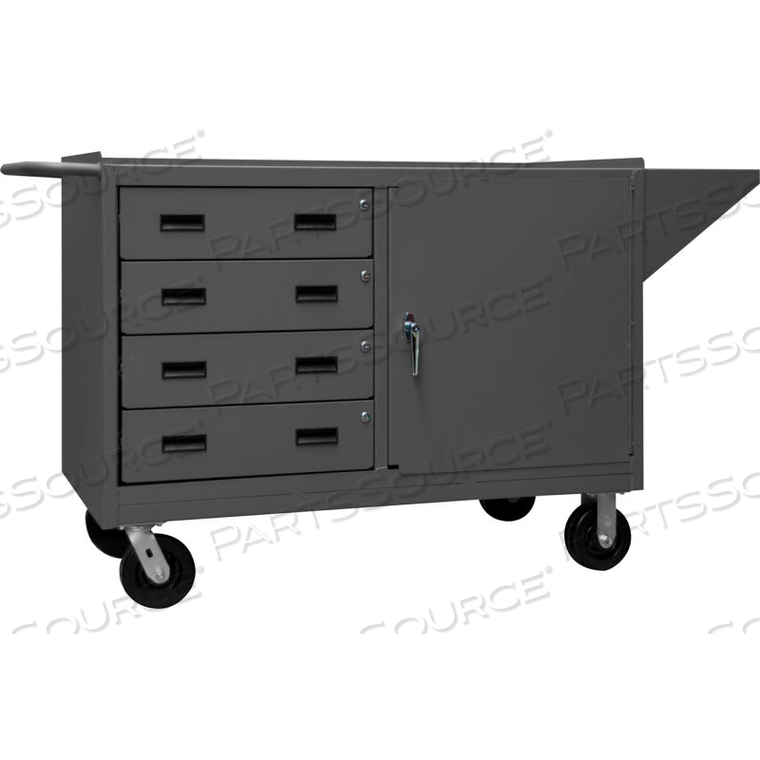 MOBILE BENCH CABINET WITH 1 SHELF & 4 DRAWERS 66-1/8"W X 24-1/4"D X 37-3/4"H - GRAY by Durham Manufacturing Company MOBILE BENCH CABINET WITH 1 SHELF & 4 DRAWERS 66-1/8"W X 24-1/4"D X 37-3/4"H - GRAY by Durham Manufacturing Company