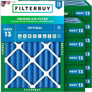 PLEATED HVAC FURNACE AIR FILTER, MERV 13, 16.5X21X4, PACKAGE OF 12 by Filterbuy, Inc.