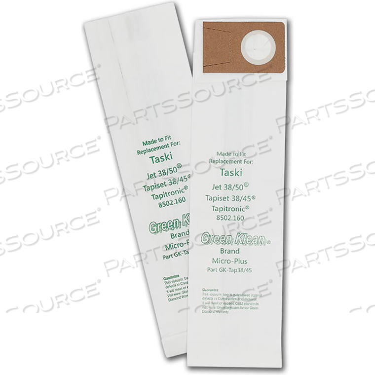 TASKI JET 38/50, TAPISET 38/45, AND TAPITRONIC REPLACEMENT VACUUM BAGS by Kleen Green TASKI JET 38/50, TAPISET 38/45, AND TAPITRONIC REPLACEMENT VACUUM BAGS by Kleen Green