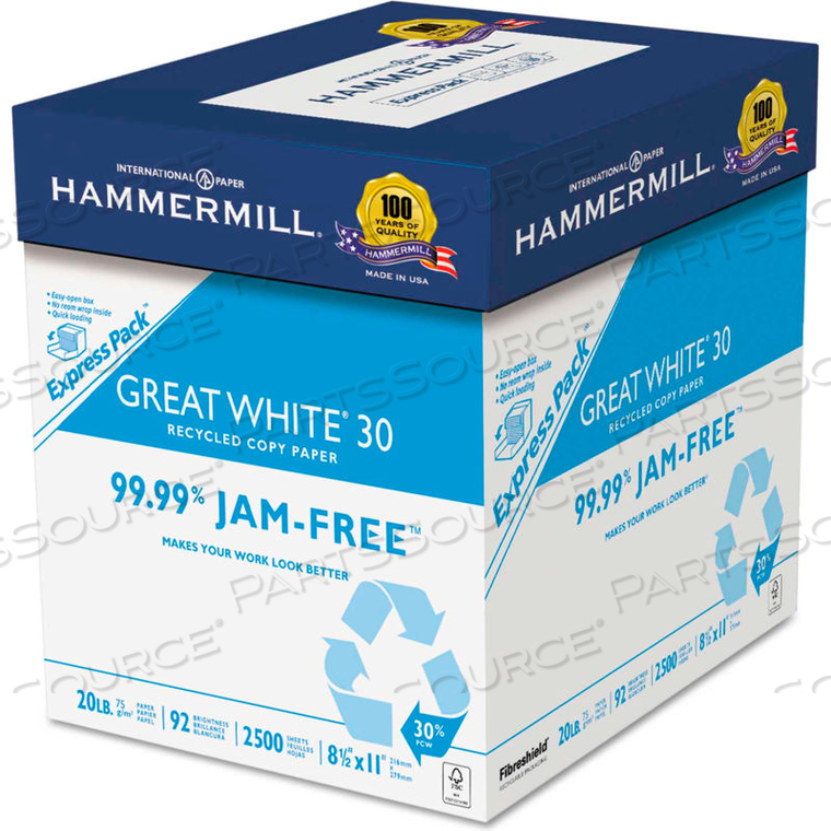 RECYCLED COPY PAPER - - WHITE - 8-1/2" X 11" - 2500 SHEETS/CARTON 