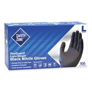 PROGUARD POWDER FREE NITRILE GLOVES, LARGE, BLACK, 100/BOX by Safety Zone