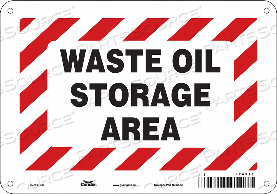 SAFETY SIGN, VERTICAL RECTANGLE, NUMBER OF PRINTED SIDES 1, ENGLISH, SIGN FORMAT OTHER FORMAT, SIGN LEGEND WASTE OIL STORAGE AREA, SIGN LEGE by Condor