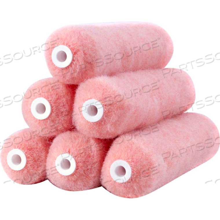 ROLLERLITE 6" X 3/8" PINK POLYESTER MINI ROLLER COVERS, 12/PACK 8/CASE by Quali-Tech Mfg