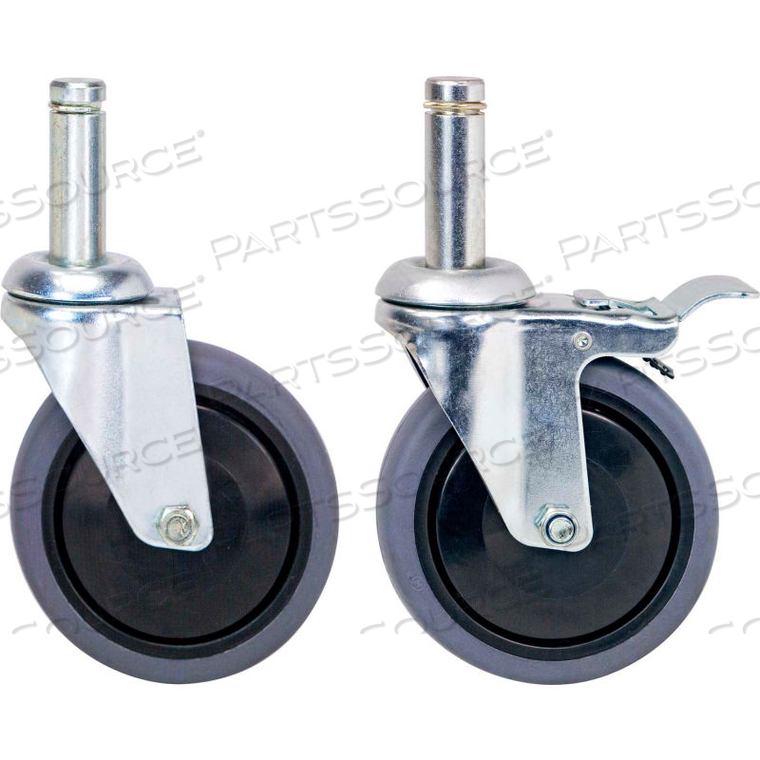 STEM CASTERS FOR CONDUCTIVE WIRE BIN SHELVING SYSTEMS - 4 SWIVEL, 2 WITH BRAKES 5" X 1-1/4" 