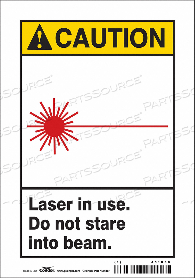 LASER WARNING SIGN, HORIZONTAL RECTANGLE, NUMBER OF PRINTED SIDES 1, ENGLISH, SIGN FORMAT ANSI/OSHA FORMAT, SIGN LEGEND LASER IN USE. DO NOT by Condor