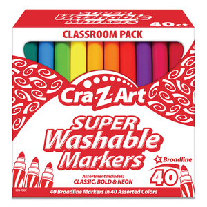 SUPER WASHABLE MARKERS, BROAD BULLET TIP, ASSORTED COLORS, 40/SET by Cra-Z-Art