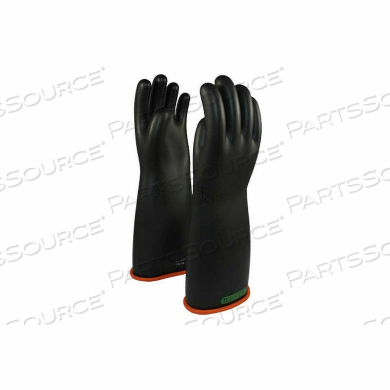 ELECTRICAL RATED GLOVES, TWO TONE, BLACK W/ORANGE INNER COLOR, ROLLED CUFF, CLASS 3, 16"L, SZ 9 