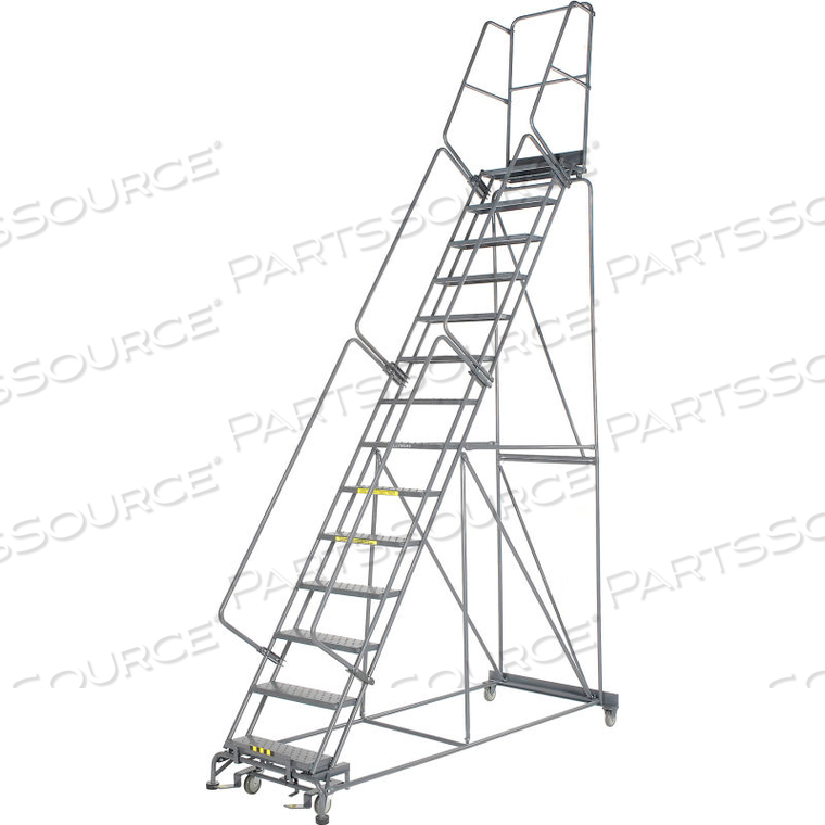 PERFORATED 24"W 14 STEP STEEL ROLLING LADDER 14"D TOP STEP by Ballymore