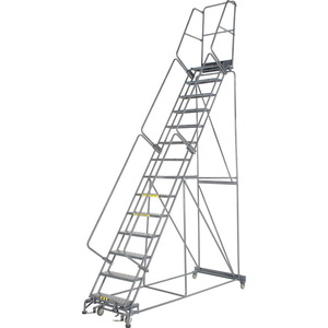 PERFORATED 24"W 14 STEP STEEL ROLLING LADDER 14"D TOP STEP by Ballymore