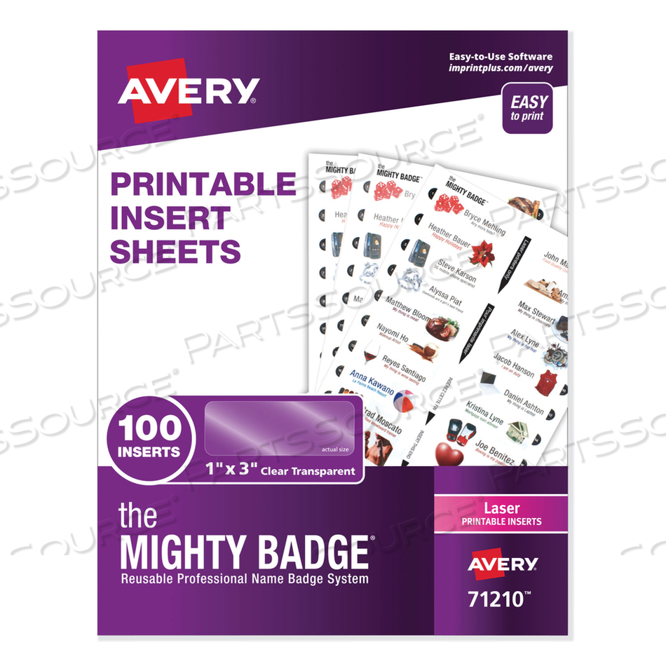 THE MIGHTY BADGE NAME BADGE INSERTS, 1 X 3, CLEAR, LASER, 20/SHEET by Avery