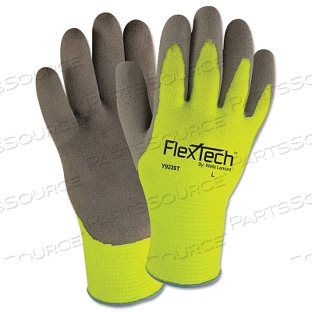FLEXTECH HI-VISIBILITY KNIT THERMAL GLOVES WITH LATEX PALM, LARGE, GRAY/GREEN by Wells Lamont FLEXTECH HI-VISIBILITY KNIT THERMAL GLOVES WITH LATEX PALM, LARGE, GRAY/GREEN by Wells Lamont