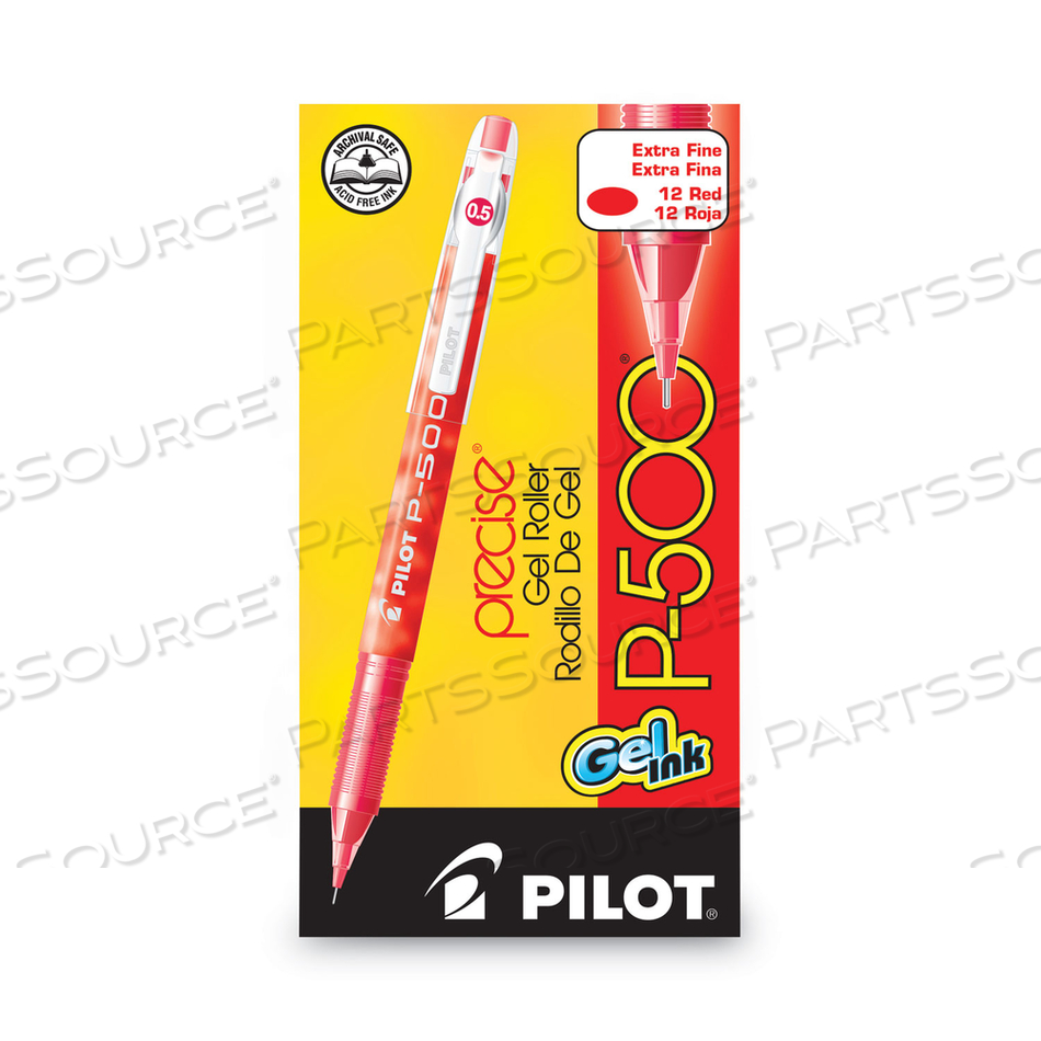 PRECISE P-500 GEL PEN, STICK, EXTRA-FINE 0.5 MM, RED INK, RED BARREL by Pilot