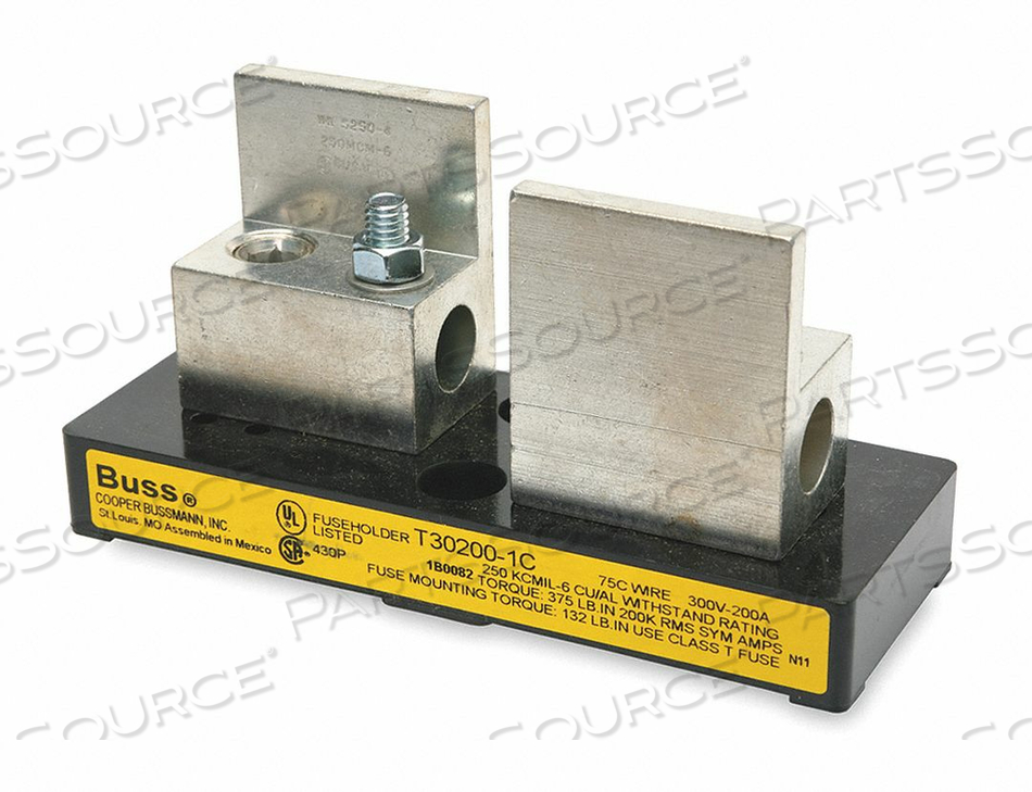 FUSE BLOCK, CLASS T FUSE, 300VAC, 200 A, 1P, SPRING CLIP, GLASS POLYESTER, 250 MCM CU/AL by Cooper Bussmann FUSE BLOCK, CLASS T FUSE, 300VAC, 200 A, 1P, SPRING CLIP, GLASS POLYESTER, 250 MCM CU/AL by Cooper Bussmann