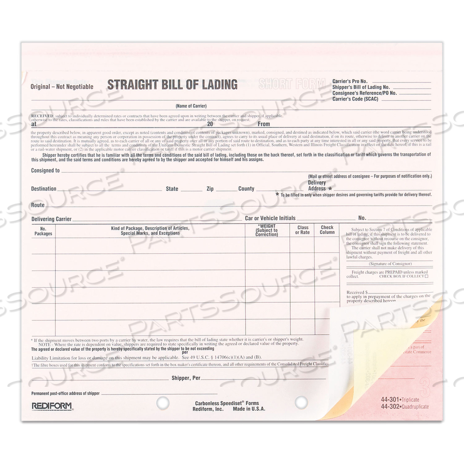 SNAP-A-WAY BILL OF LADING, SHORT FORM, THREE-PART CARBONLESS, 7 X 8.5 by Rediform SNAP-A-WAY BILL OF LADING, SHORT FORM, THREE-PART CARBONLESS, 7 X 8.5 by Rediform