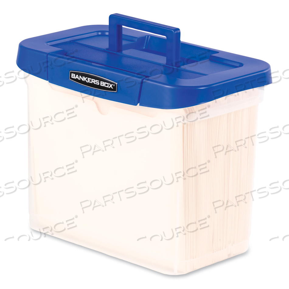 HEAVY-DUTY PORTABLE FILE BOX, LETTER FILES, 14.25" X 8.63" X 11.06", CLEAR/BLUE by Bankers Box