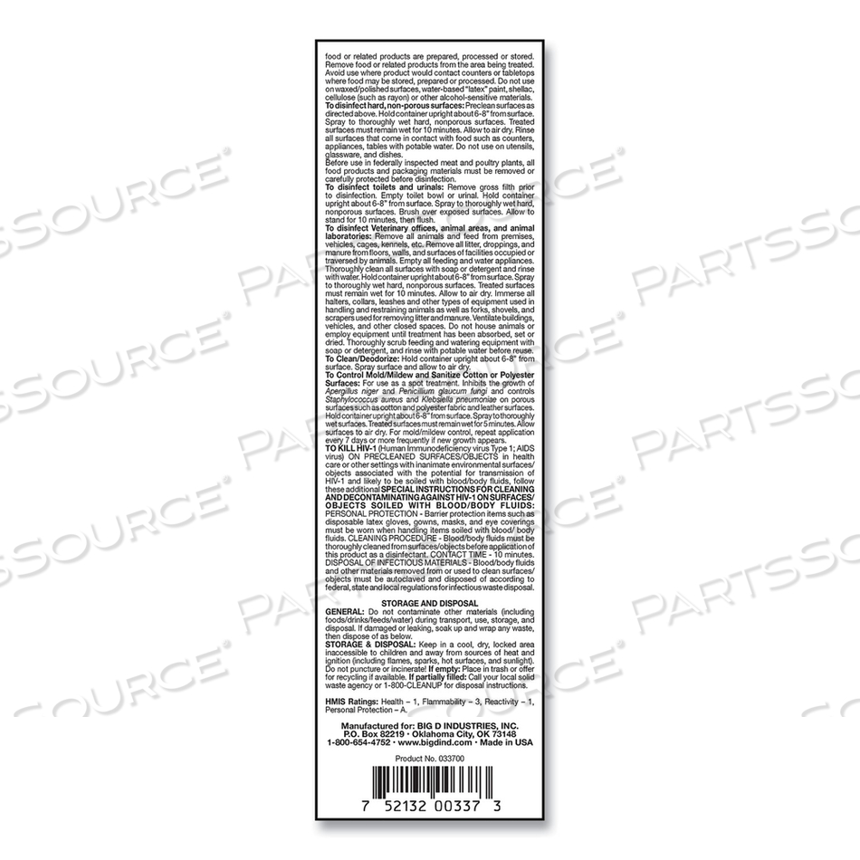 PHENO D+ AEROSOL DISINFECTANT/DEODORIZER, CITRUS SCENT, 16.5 OZ AEROSOL SPRAY CAN by Big D