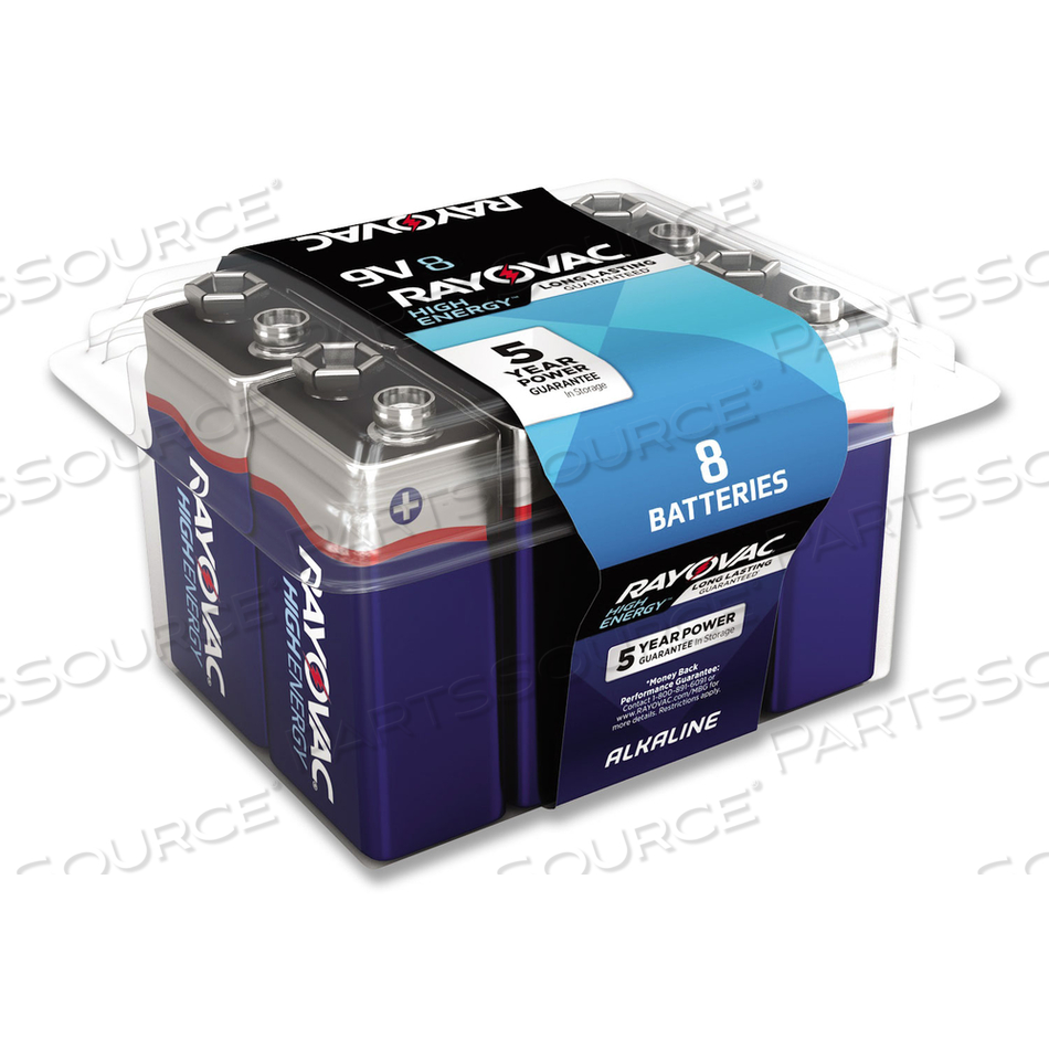 HIGH ENERGY PREMIUM ALKALINE 9V BATTERIES, 8/PACK 