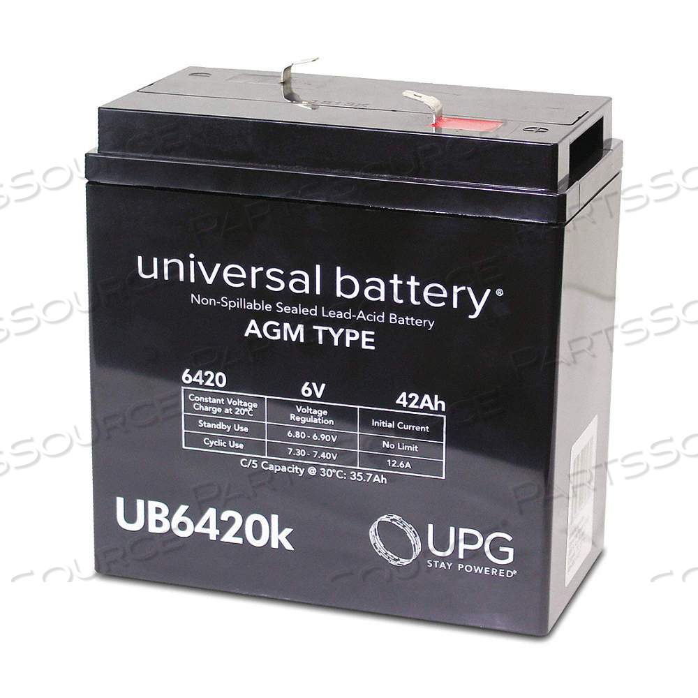 SEALED LEAD ACID BATTERY, 6V DC, 42 AH CAPACITY, 6.43 IN HT, 3.5 IN WD, 6.43 IN DP by Approved Vendor SEALED LEAD ACID BATTERY, 6V DC, 42 AH CAPACITY, 6.43 IN HT, 3.5 IN WD, 6.43 IN DP by Approved Vendor