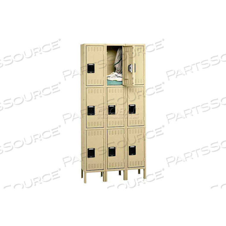 TRIPLE TIER 9 DOOR STEE LOCKER W/LEGS, RECESSED HANDLE, 12"WX18"DX24"H, PUTTY, ASSEMBLED by Tennsco Corp. TRIPLE TIER 9 DOOR STEE LOCKER W/LEGS, RECESSED HANDLE, 12"WX18"DX24"H, PUTTY, ASSEMBLED by Tennsco Corp.