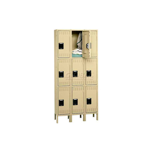 TRIPLE TIER 9 DOOR STEE LOCKER W/LEGS, RECESSED HANDLE, 12"WX18"DX24"H, PUTTY, ASSEMBLED by Tennsco Corp.
