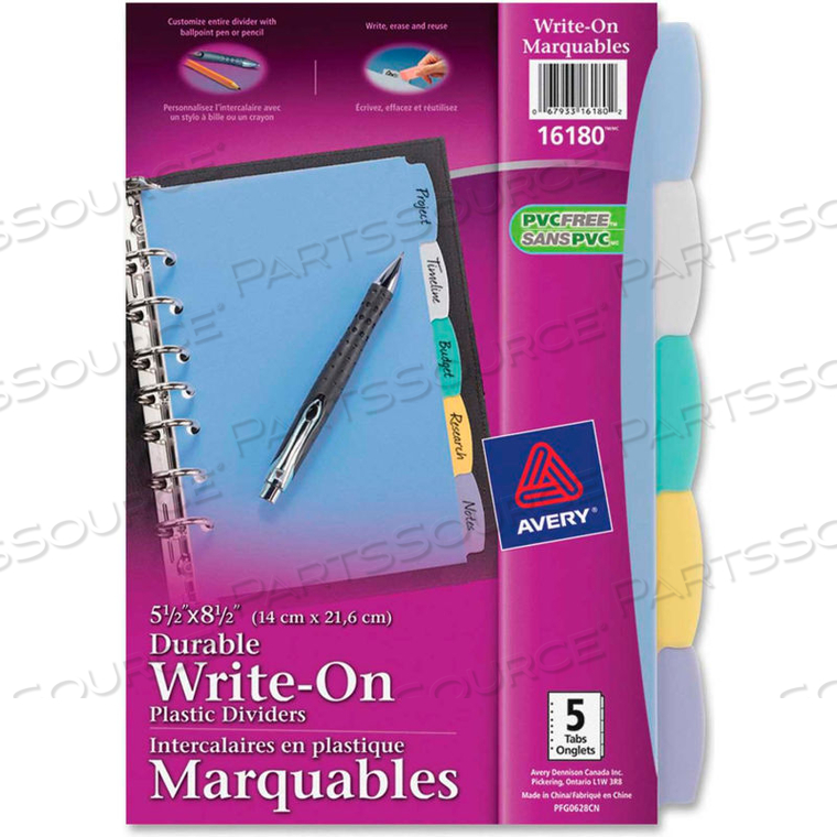 MINI INDEX DIVIDER, WRITE-ON, 5.5"X8.5", 5 TABS, ASSORTED DIVIDER/ASSORTED TAB by Avery MINI INDEX DIVIDER, WRITE-ON, 5.5"X8.5", 5 TABS, ASSORTED DIVIDER/ASSORTED TAB by Avery