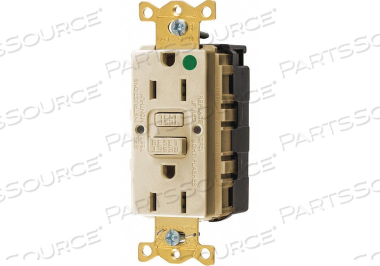 GFCI RCEPTCLE HSPITAL IVRY 15A 0.5 HP by Hubbell Incorporated, Wiring Device-Kellums GFCI RCEPTCLE HSPITAL IVRY 15A 0.5 HP by Hubbell Incorporated, Wiring Device-Kellums