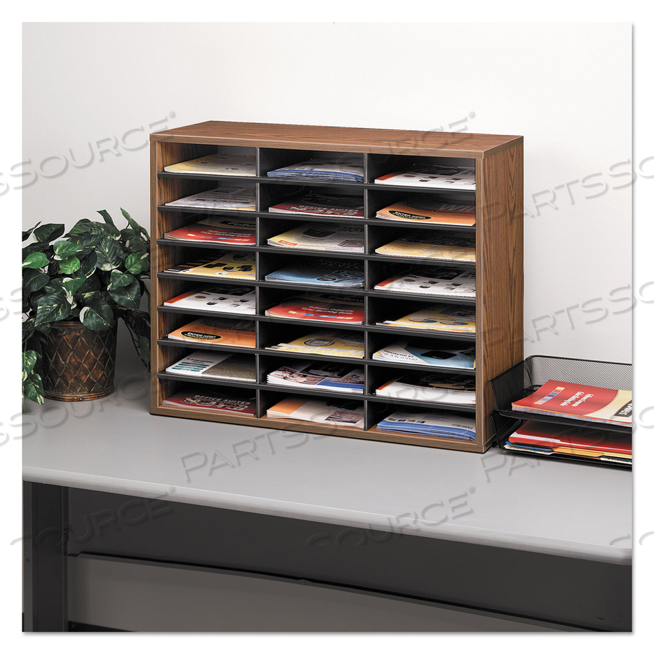 LITERATURE ORGANIZER, 24 LETTER COMPARTMENTS, 29 X 11.88 X 23.44, MEDIUM OAK by Fellowes