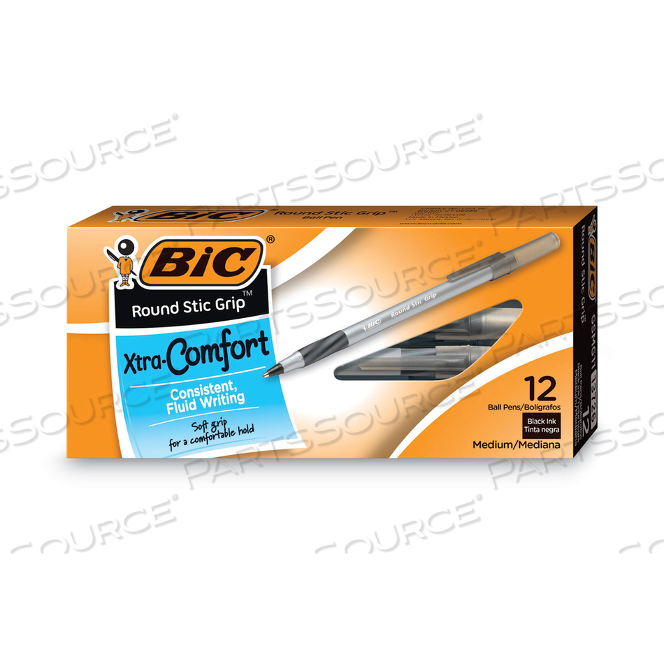ROUND STIC GRIP XTRA COMFORT BALLPOINT PEN, EASY-GLIDE, STICK, MEDIUM 1.2 MM, BLACK INK, GRAY/BLACK BARREL by BIC ROUND STIC GRIP XTRA COMFORT BALLPOINT PEN, EASY-GLIDE, STICK, MEDIUM 1.2 MM, BLACK INK, GRAY/BLACK BARREL by BIC