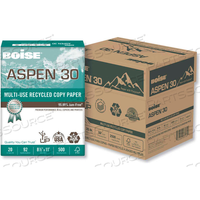 COPY PAPER - BOISE MULTI-USE RECYCLED PAPER, WHITE, 8-1/2" X 11", 20 LB., 2,500 SHEETS/CARTON 