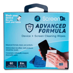 SCREENDR DEVICE AND SCREEN CLEANING WIPES, INCLUDES 60 INDIVIDUALLY WRAPPED WIPES AND 8" MICROFIBER CLOTH, 6 X 5 by Digital Innovations