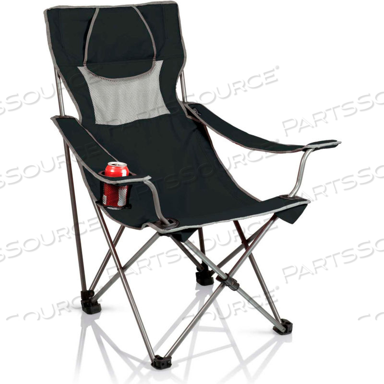 CAMPING CHAIR W/ CUP HOLDER & HEADREST-PILLOW W/ CARRYING BAG 300 LBS CAP. BLACK/GRAY 