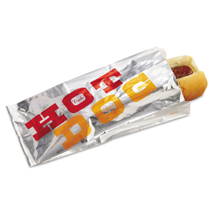 FOIL SINGLE-SERVE BAGS, 3.5" X 8.5", WHITE/"HOT DOG", 1,000/CARTON by Bagcraft FOIL SINGLE-SERVE BAGS, 3.5" X 8.5", WHITE/"HOT DOG", 1,000/CARTON by Bagcraft