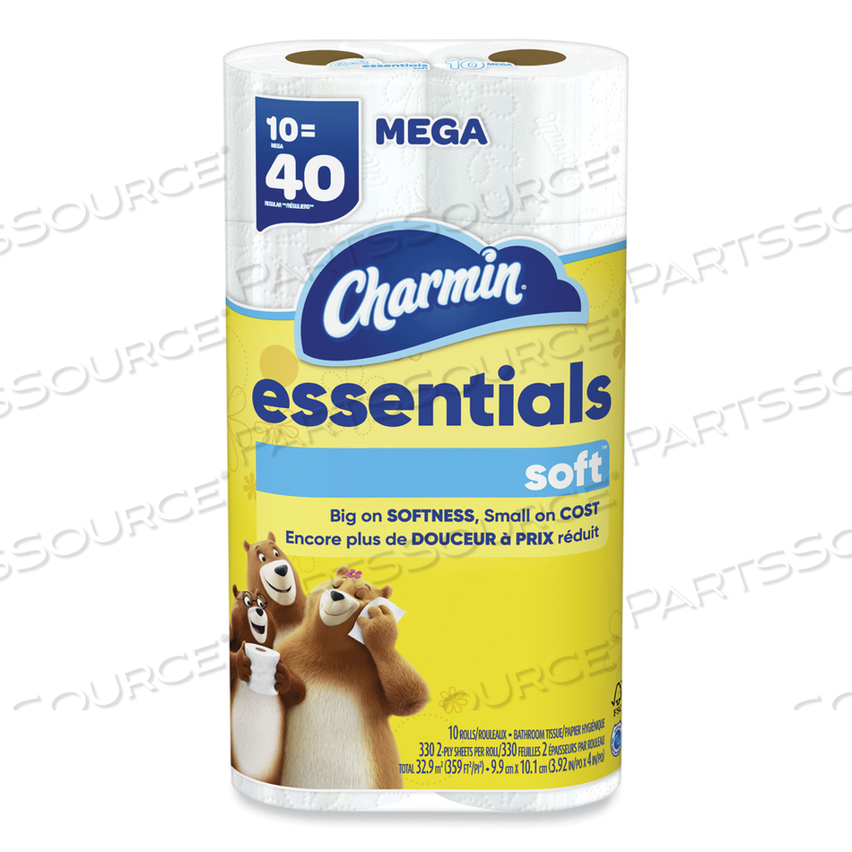 ESSENTIALS SOFT BATHROOM TISSUE, SEPTIC SAFE, 2-PLY, WHITE, 330 SHEETS/ROLL, 30 ROLLS/CARTON 