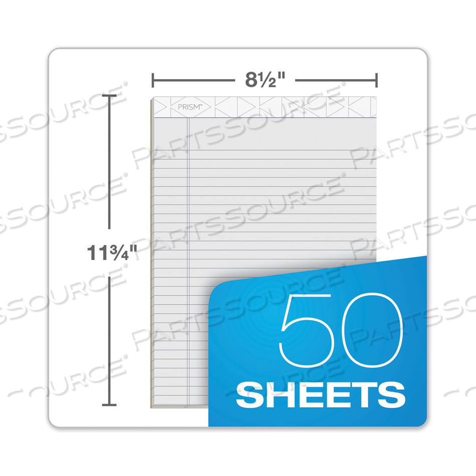 PRISM + COLORED WRITING PADS, WIDE/LEGAL RULE, 50 ASSORTED PASTEL-COLOR 8.5 X 11.75 SHEETS by Tops