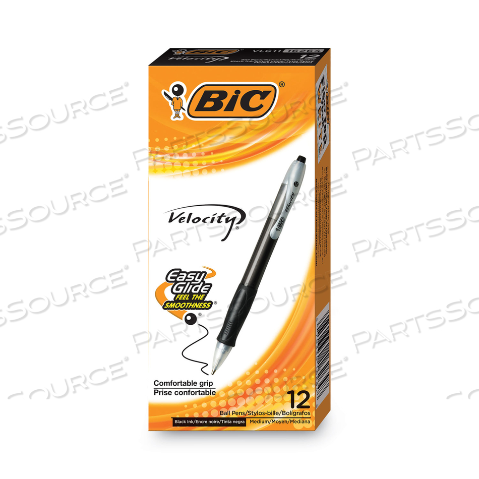 VELOCITY EASY GLIDE BALLPOINT PEN, RETRACTABLE, MEDIUM 1 MM, BLACK INK, TRANSLUCENT BLACK BARREL by BIC VELOCITY EASY GLIDE BALLPOINT PEN, RETRACTABLE, MEDIUM 1 MM, BLACK INK, TRANSLUCENT BLACK BARREL by BIC