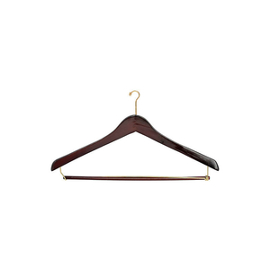 17" WOOD HANGER FOR MEN'S SUIT, MINI-HOOK, WALNUT W/ BRASS HARDWARE, 100/CASE by Beverly Coat Hangers Co Inc