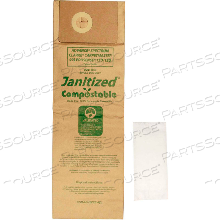ADVANCE COMPOSTABLE VACUUM BAG FOR ADVANCE SPECTRUM & GU CARPETMASTER by Apc Filtration Inc ADVANCE COMPOSTABLE VACUUM BAG FOR ADVANCE SPECTRUM & GU CARPETMASTER by Apc Filtration Inc