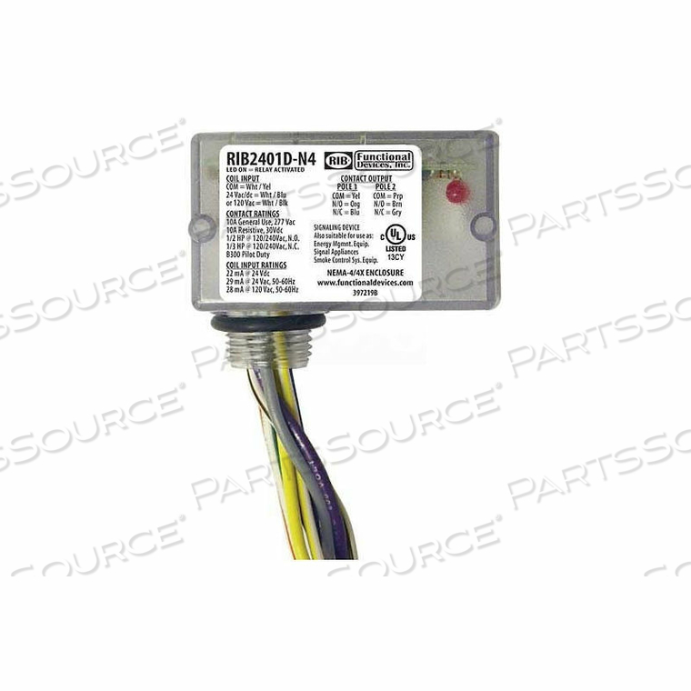 ENCLOSED RELAY, 10A, NEMA 4/4X, DPDT, 24VAC/DC/120VAC by RIB