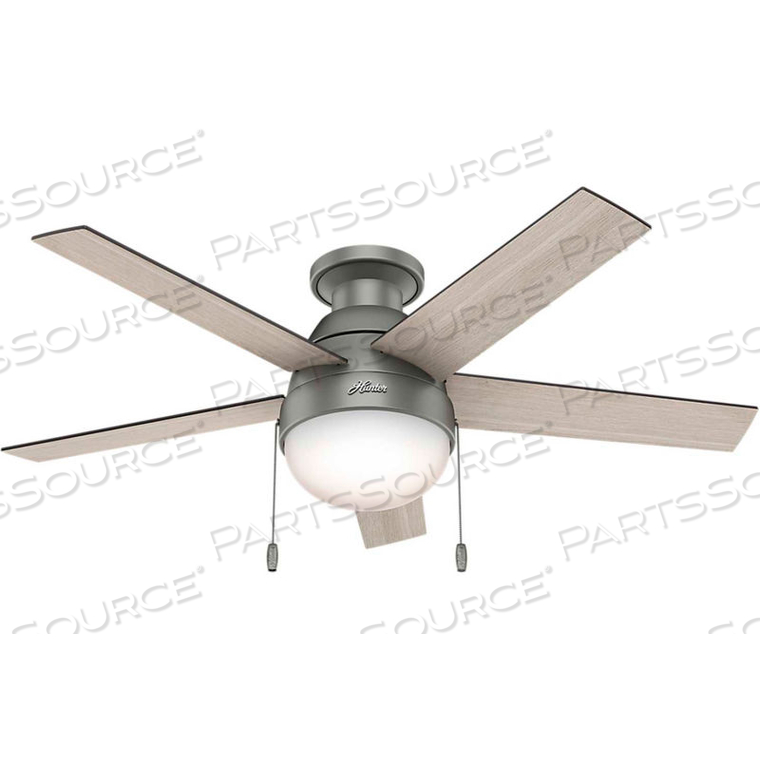 46" ANSLEE LOW PROFILE CEILING FAN WITH LIGHT - MATTE SILVER by Hunter Fan Co. / Casablanca Fand Co. 46" ANSLEE LOW PROFILE CEILING FAN WITH LIGHT - MATTE SILVER by Hunter Fan Co. / Casablanca Fand Co.
