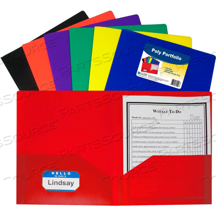 TWO-POCKET HEAVYWEIGHT POLY PORTFOLIO FOLDER, ASSORTED COLORS - 36 FOLDERS/SET by C-Line