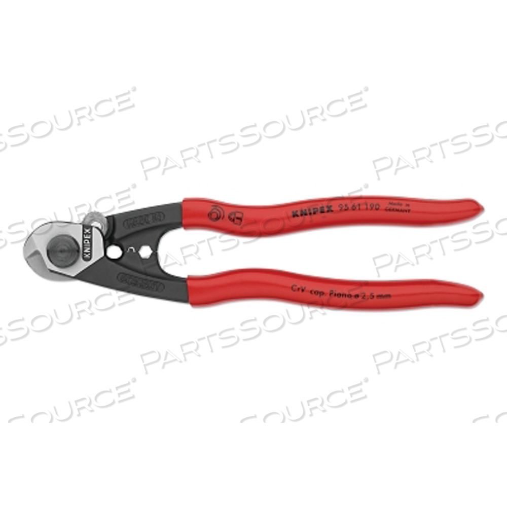 WIRE ROPE CUTTERS, 190 MM OAL, SHEAR CUT/PRECISE CRIMPING, 2.5 MM TO 7.0 MM by Knipex WIRE ROPE CUTTERS, 190 MM OAL, SHEAR CUT/PRECISE CRIMPING, 2.5 MM TO 7.0 MM by Knipex
