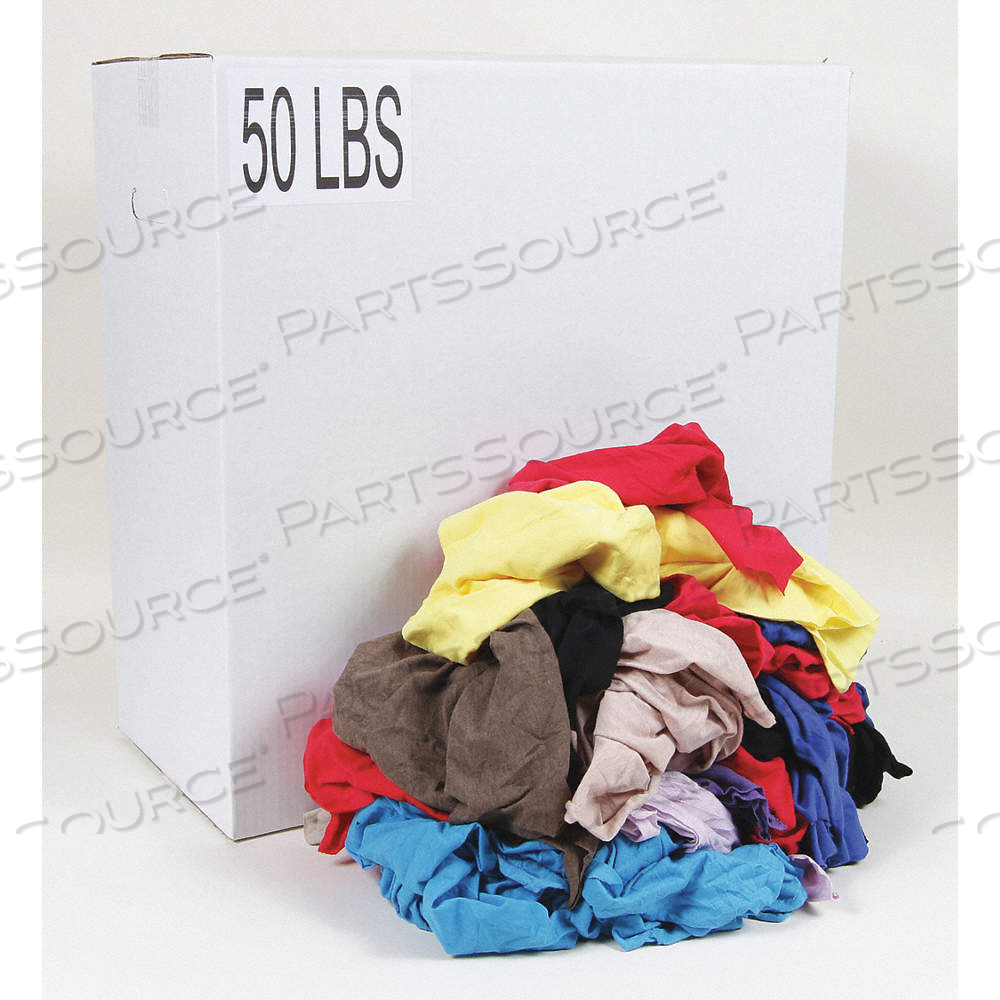 CLOTH RAG, T-SHIRT, RECLAIMED, ASSORTED, VARIES, 50 LB WT by Approved Vendor