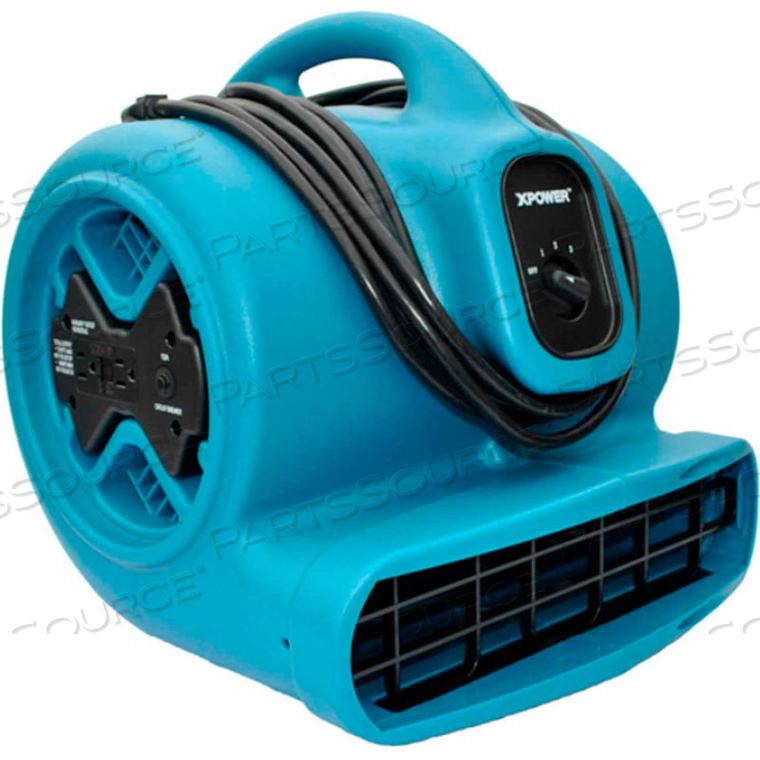 STACKABLE AIR MOVER WITH GFCI OUTLET FOR DAISY CHAIN, 3 SPEED, 1/3 HP, 2400 CFM, BLUE by Xpower Manufacure, Inc STACKABLE AIR MOVER WITH GFCI OUTLET FOR DAISY CHAIN, 3 SPEED, 1/3 HP, 2400 CFM, BLUE by Xpower Manufacure, Inc