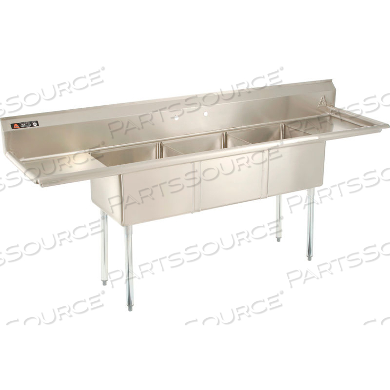 AF3-1818-18LTHREE BOWL SS SINK 18 X 18, RIGHT/LEFT SIDE DRAINBOARD by Aero Manufacturing Co.