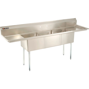 AF3-1818-18LTHREE BOWL SS SINK 18 X 18, RIGHT/LEFT SIDE DRAINBOARD by Aero Manufacturing Co.