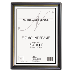 EZ MOUNT DOCUMENT FRAME WITH TRIM ACCENT AND PLASTIC FACE, PLASTIC, 8.5 X 11 INSERT, BLACK/GOLD, 18/CARTON by Nudell Office Products